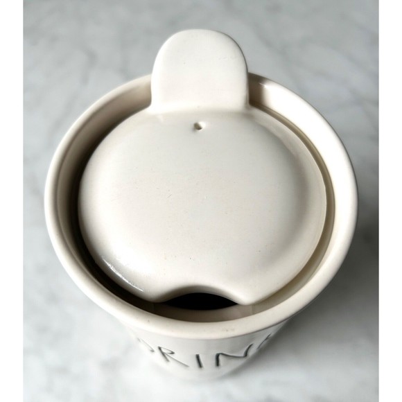 Rae Dunn Ivory Tall DRINK Ceramic Mug with Lid Artisan Collection Coffee Cup - Picture 5 of 7